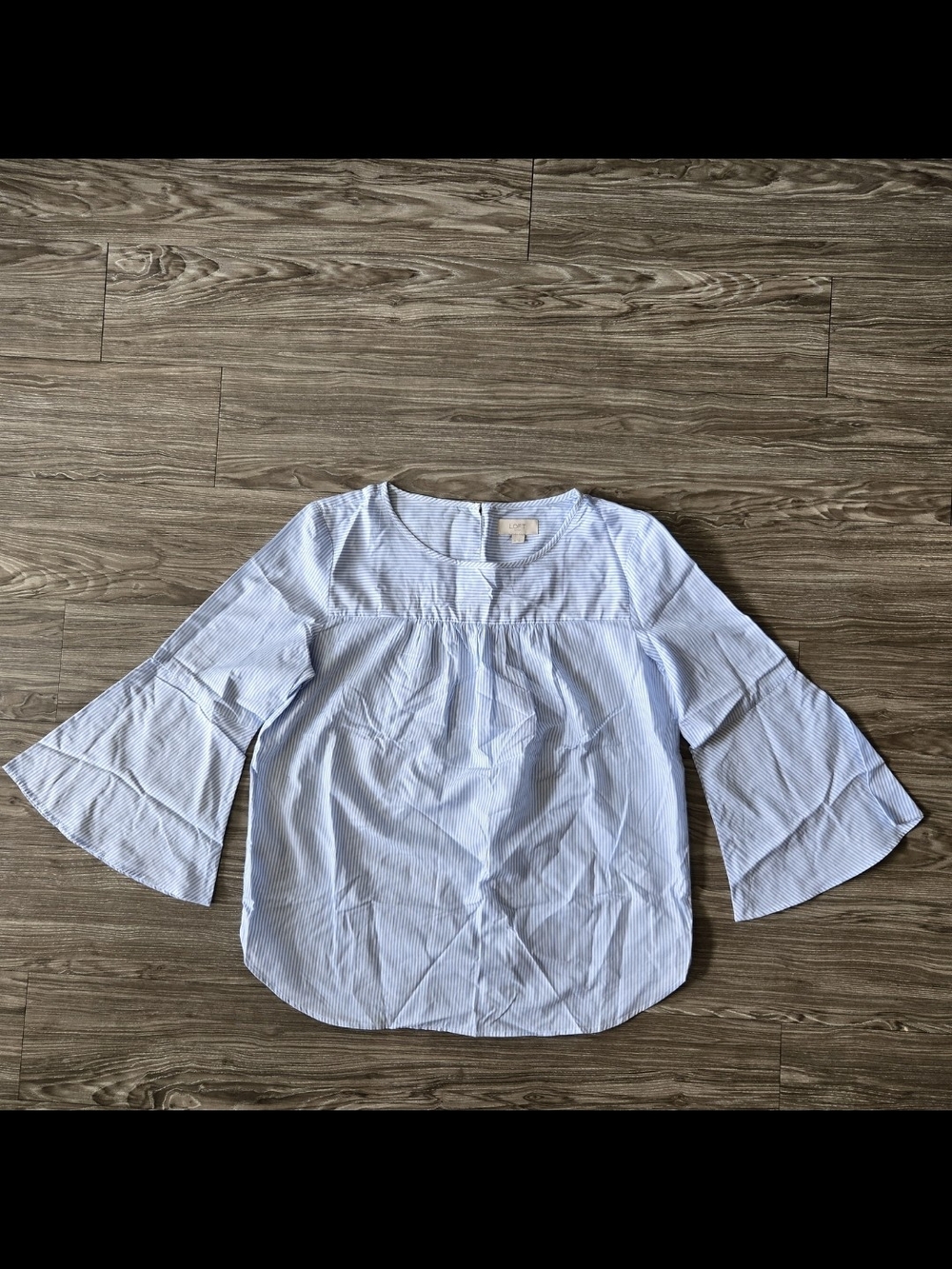 LOFT Light Blue Pinstripe Bell-Sleeve Blouse